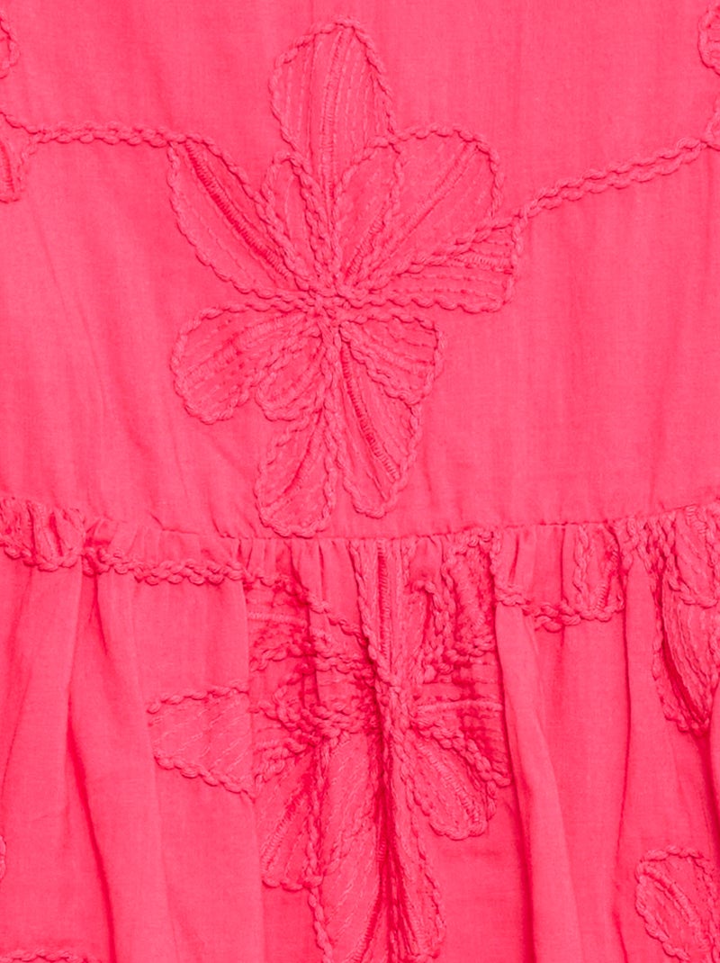 Robe avec broderies fleurs fantaisies Rose - Kiabi