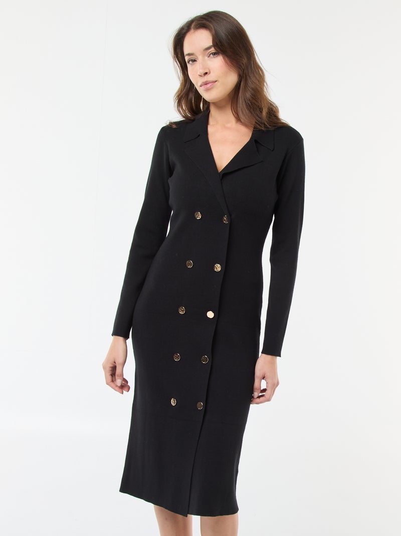 Robe avec double boutonnage uni Noir - Kiabi
