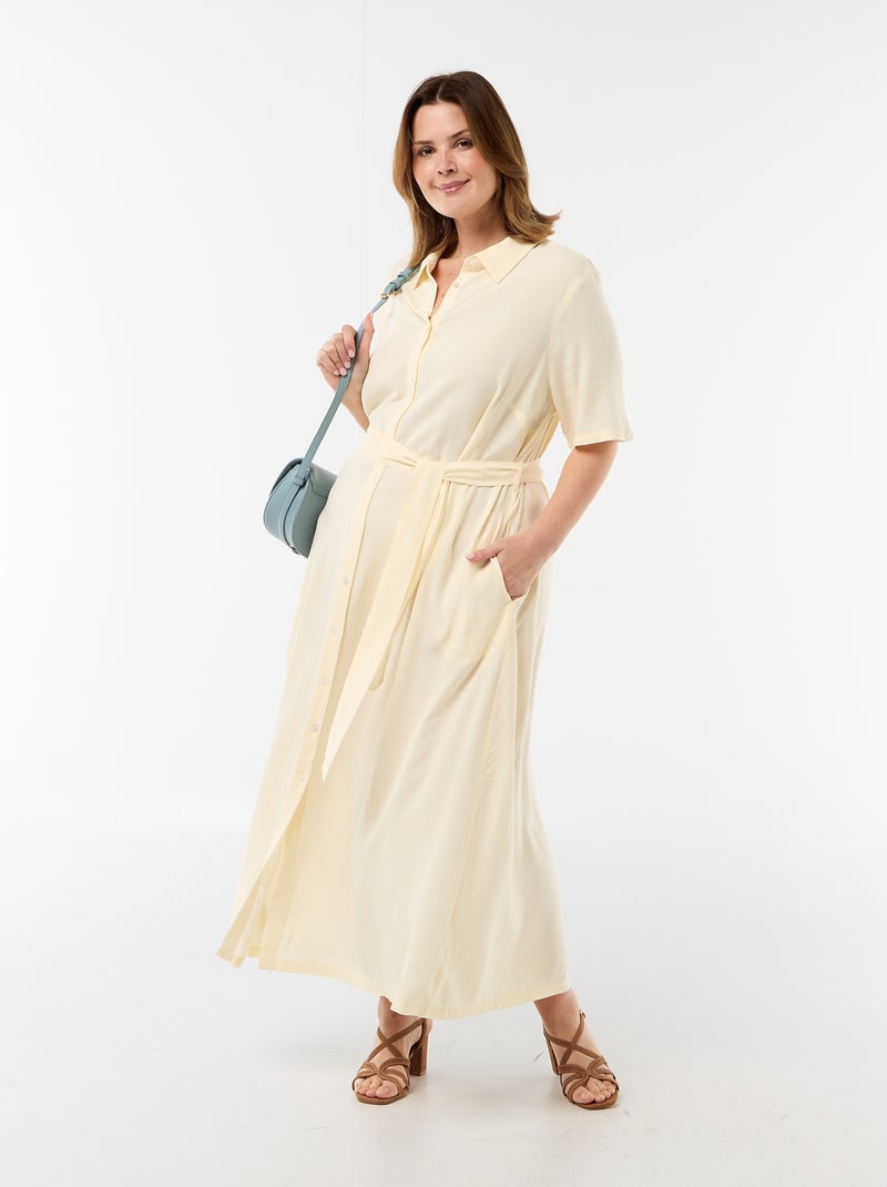 Robe chemise à manches courtes avec ceinture à la taille Jaune - Kiabi