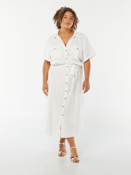 Robe chemise coupe midi manches courtes avec ceinture - Kiabi