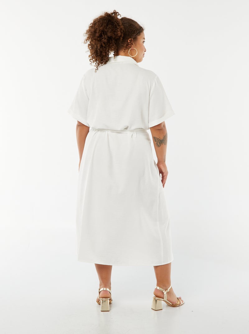 Robe chemise coupe midi manches courtes avec ceinture Blanc - Kiabi