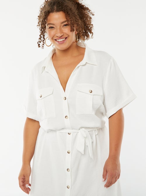 Robe chemise coupe midi manches courtes avec ceinture - Kiabi