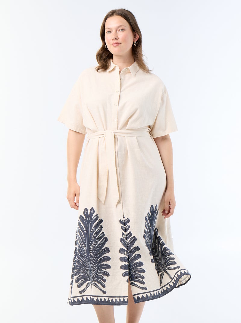Robe chemise longue manches courtes Beige - Kiabi