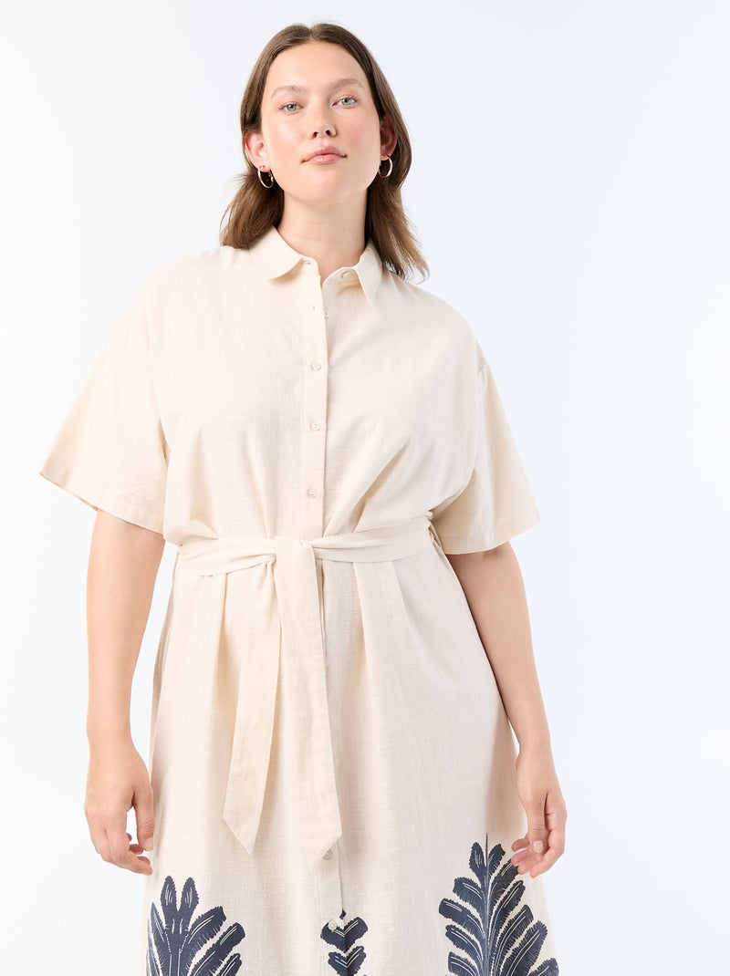 Robe chemise longue manches courtes Beige - Kiabi
