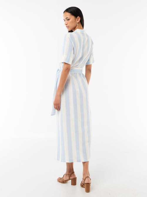 Robe chemise longue manches courtes en coton et lin - Kiabi