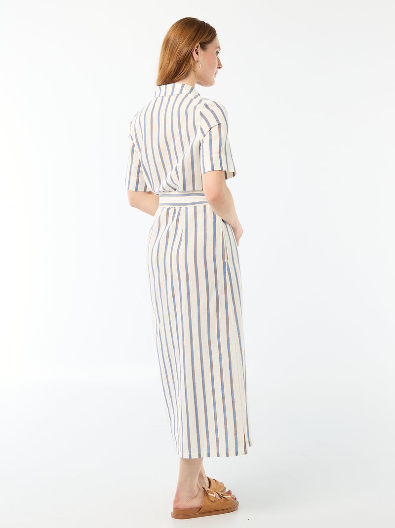 Robe chemise longue manches courtes en coton et lin Marron - Kiabi