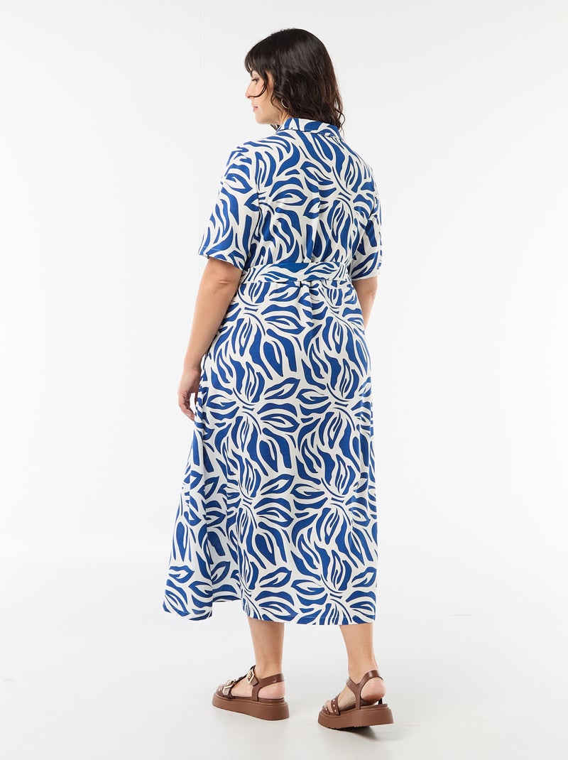 Robe chemise manches courtes à motif Bleu - Kiabi