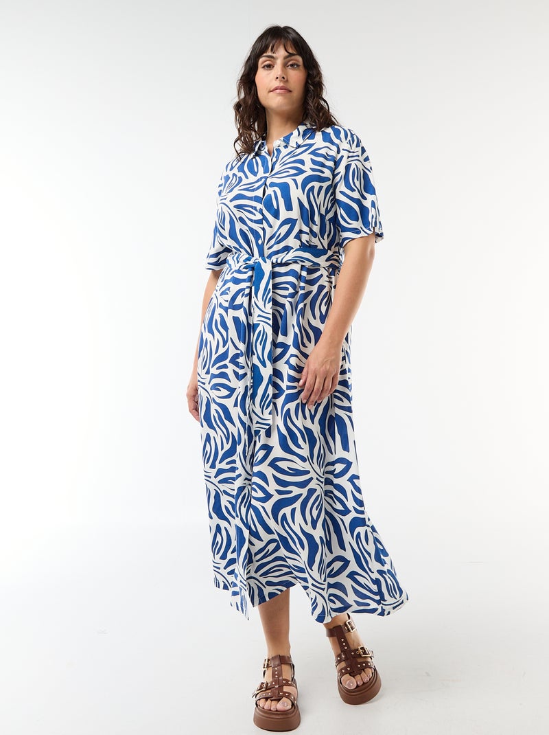 Robe chemise manches courtes à motif Bleu - Kiabi