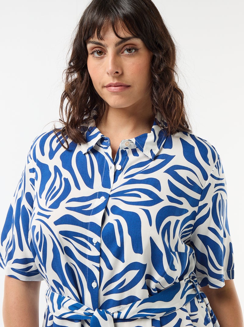 Robe chemise manches courtes à motif Bleu - Kiabi