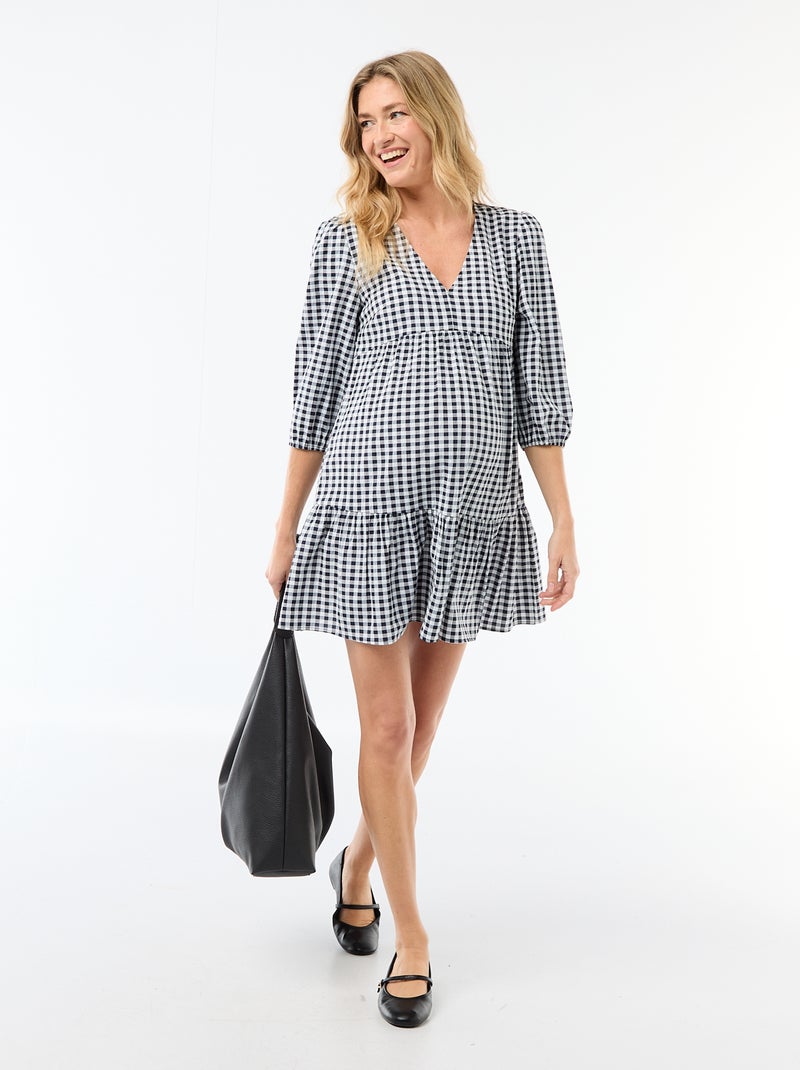 Robe courte à étage à carreaux Noir - Kiabi