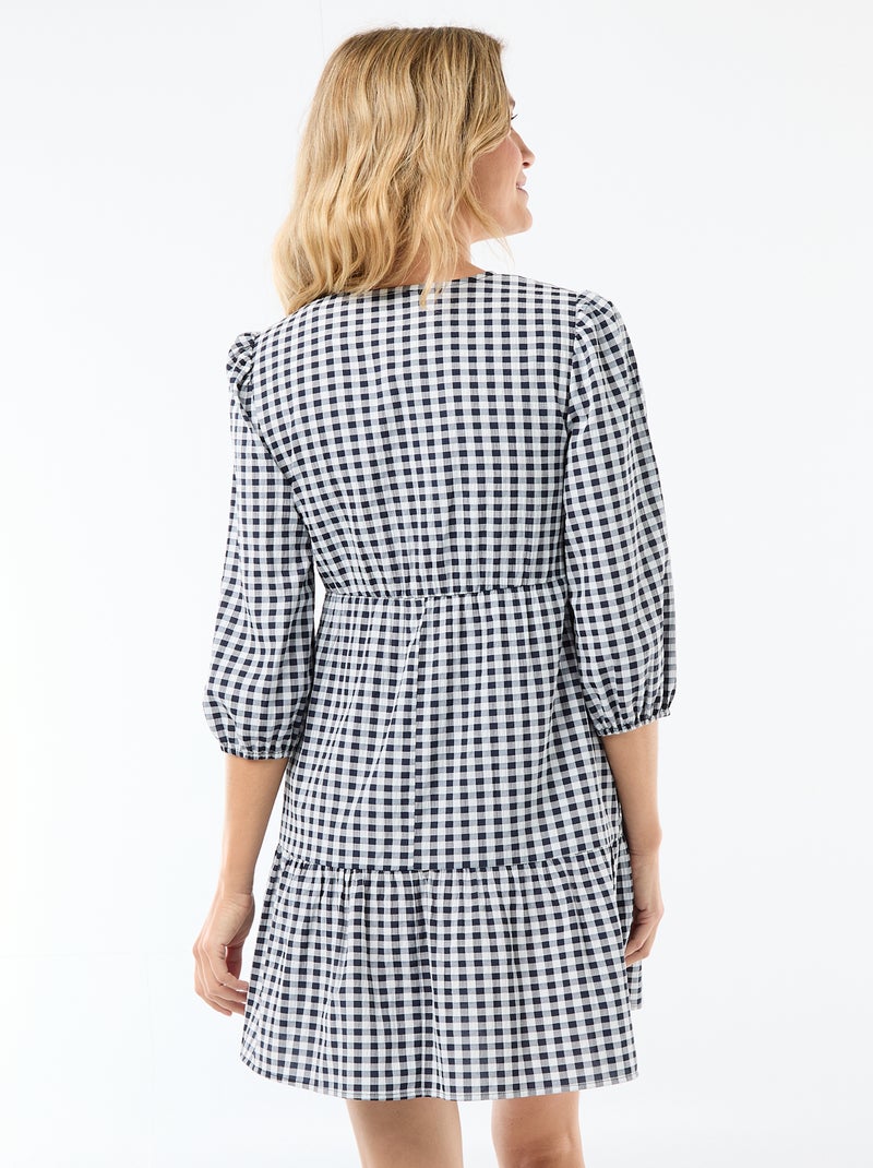 Robe courte à étage à carreaux Noir - Kiabi