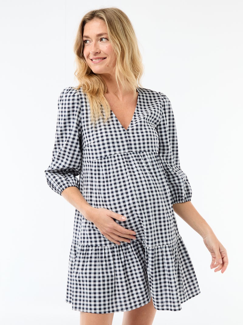 Robe courte à étage à carreaux Noir - Kiabi