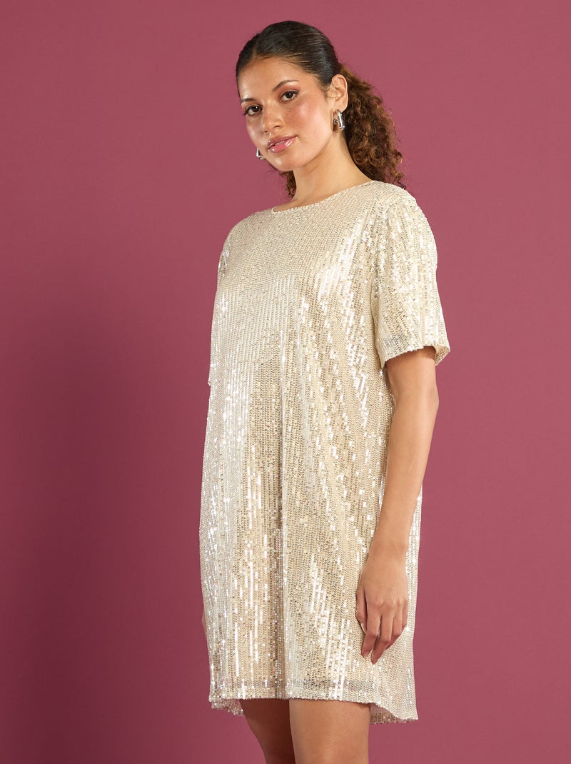 Robe courte à sequins Beige - Kiabi