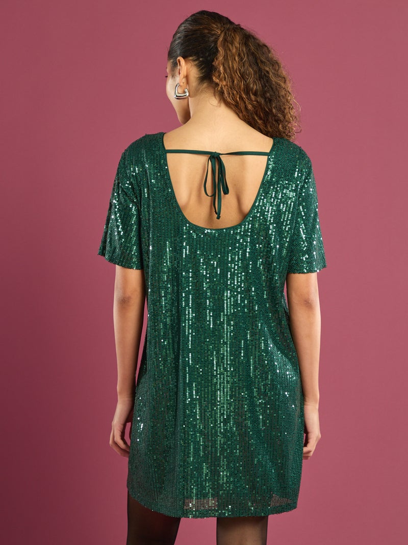 Robe courte à sequins Vert - Kiabi