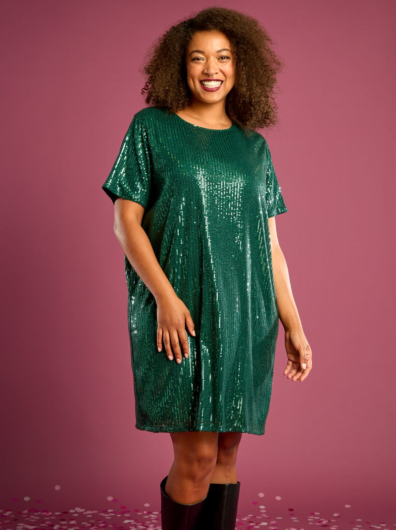 Robe courte à sequins Vert - Kiabi