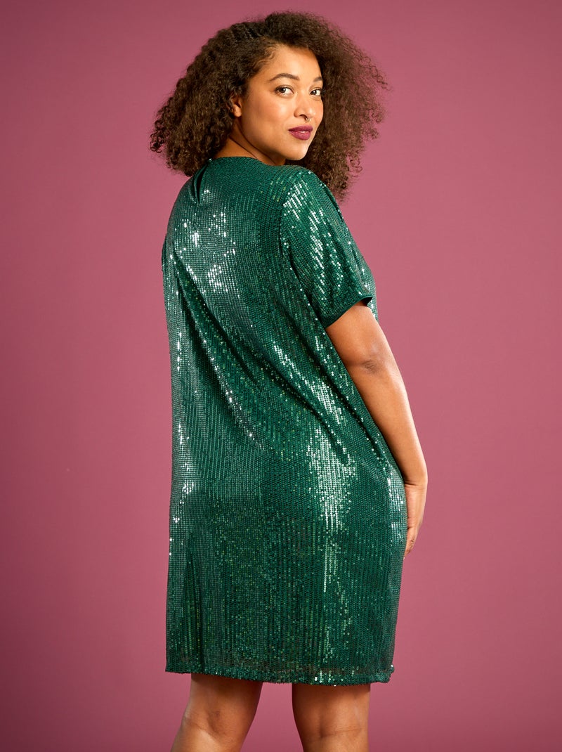 Robe courte à sequins Vert - Kiabi
