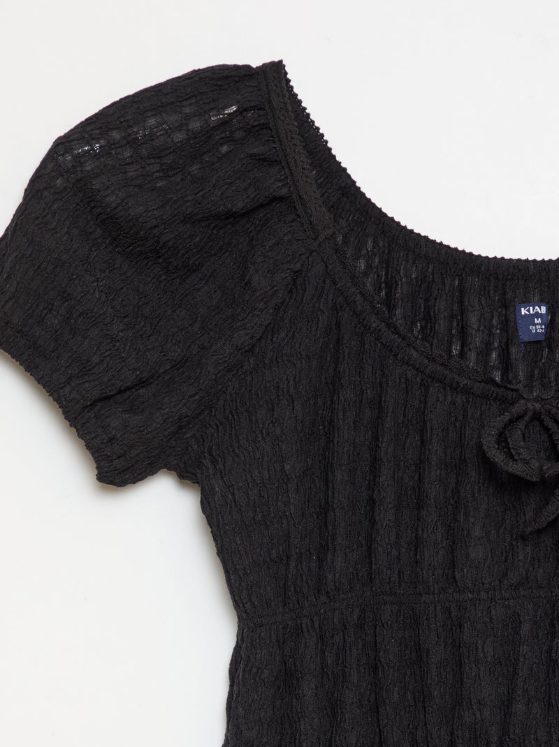 Robe courte forme ballon à manches courtes Noir - Kiabi