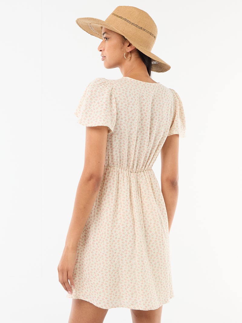 Robe courte manches papillons en coton et lin Blanc - Kiabi