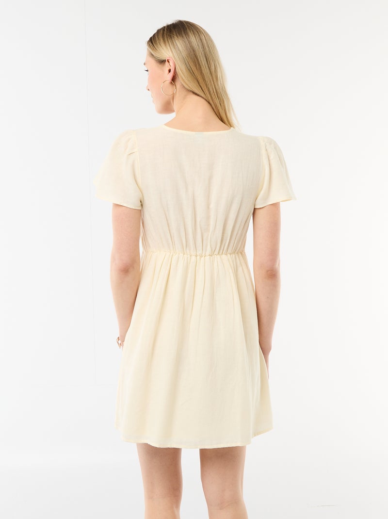 Robe courte manches papillons en coton et lin Jaune - Kiabi