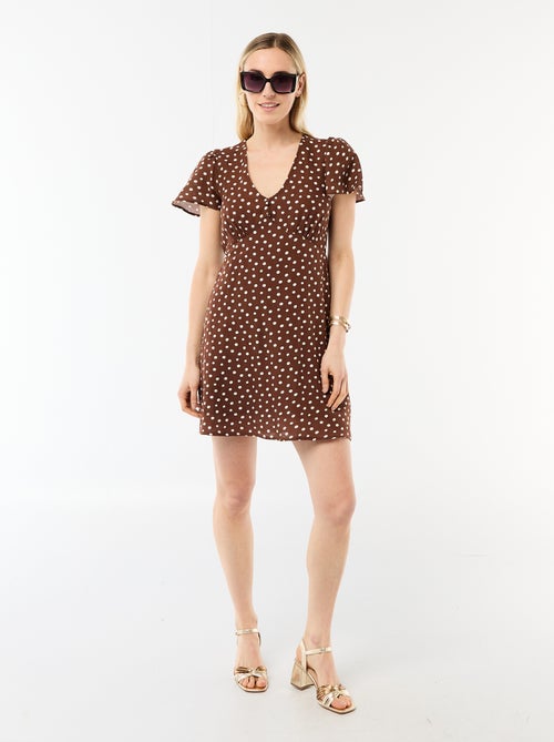 Robe courte manches papillons en coton et lin - Kiabi