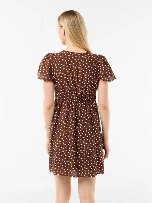 Robe courte manches papillons en coton et lin - Kiabi