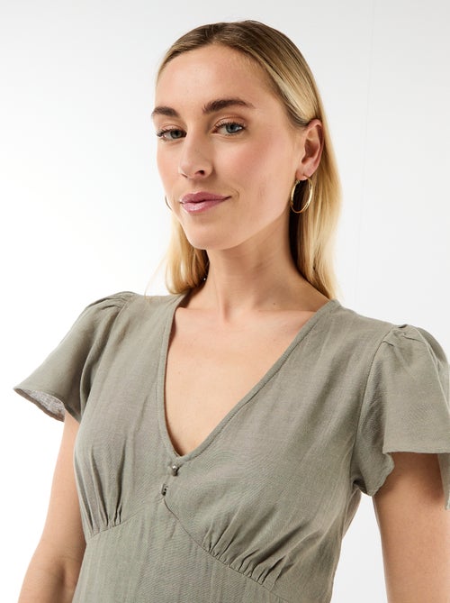 Robe courte manches papillons en coton et lin - Kiabi