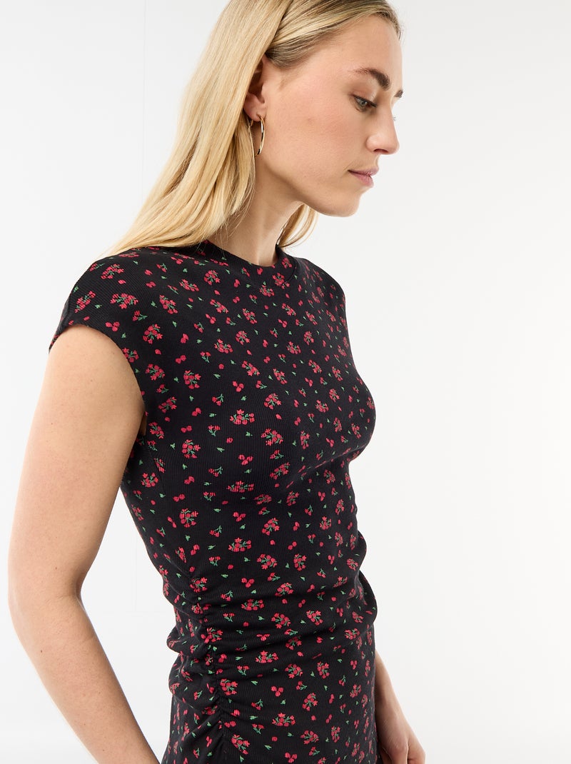 Robe courte sans manches en matière côtelée Noir - Kiabi