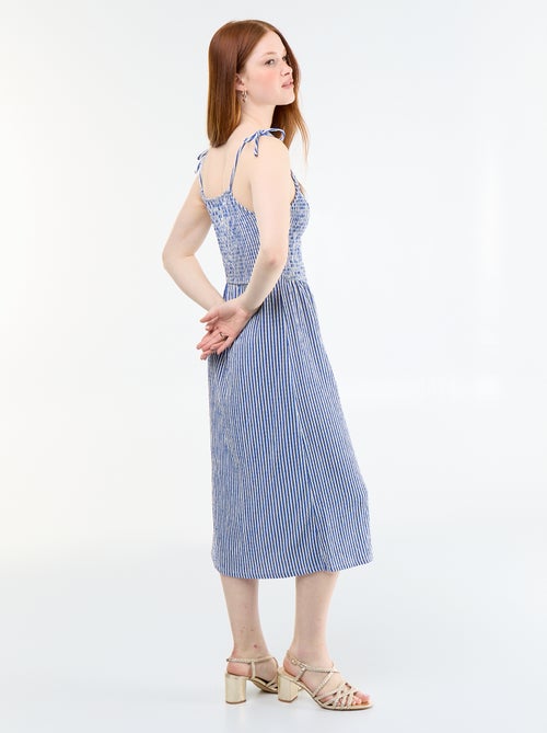 Robe courte smockée unie - Kiabi