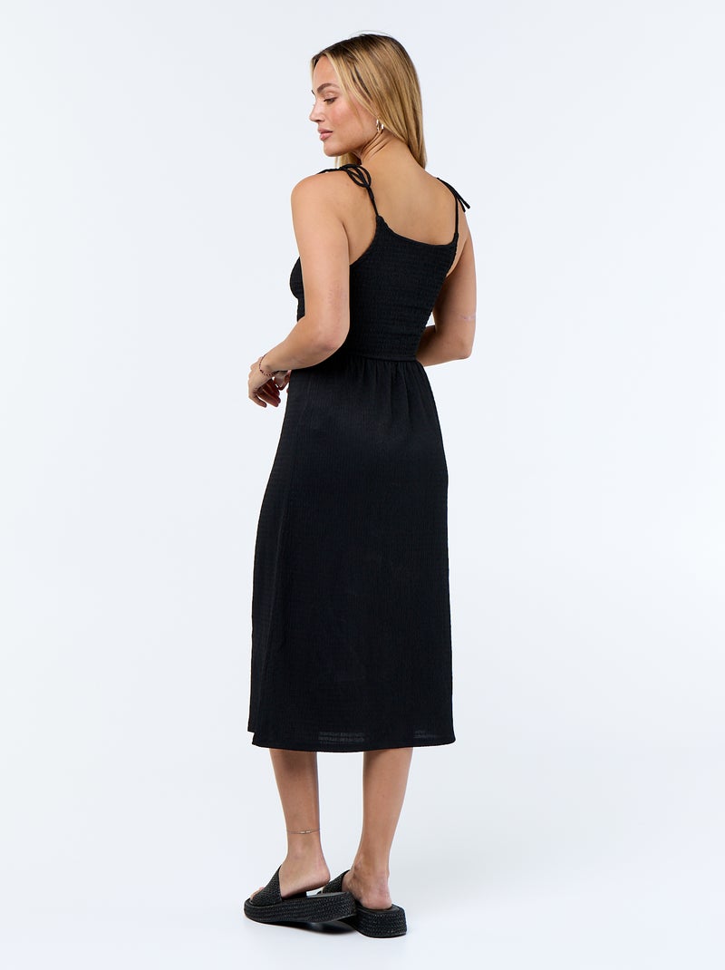 Robe courte smockée unie Noir - Kiabi