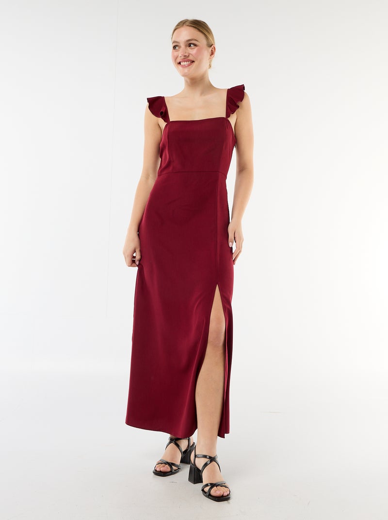 Robe de cérémonie à bretelles volantées Rouge - Kiabi