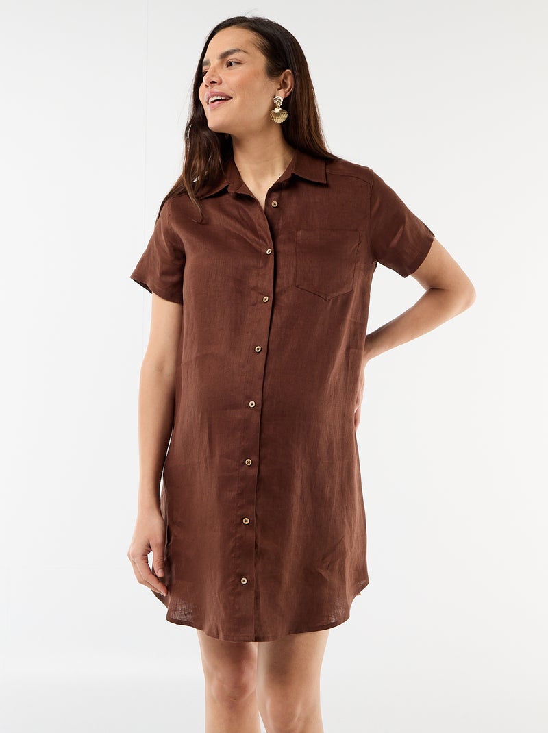 Robe de maternité en lin Marron - Kiabi
