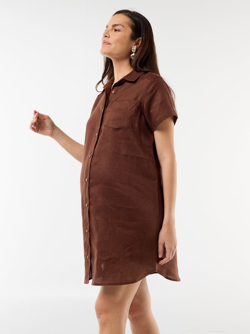 Robe de maternité en lin Marron - Kiabi