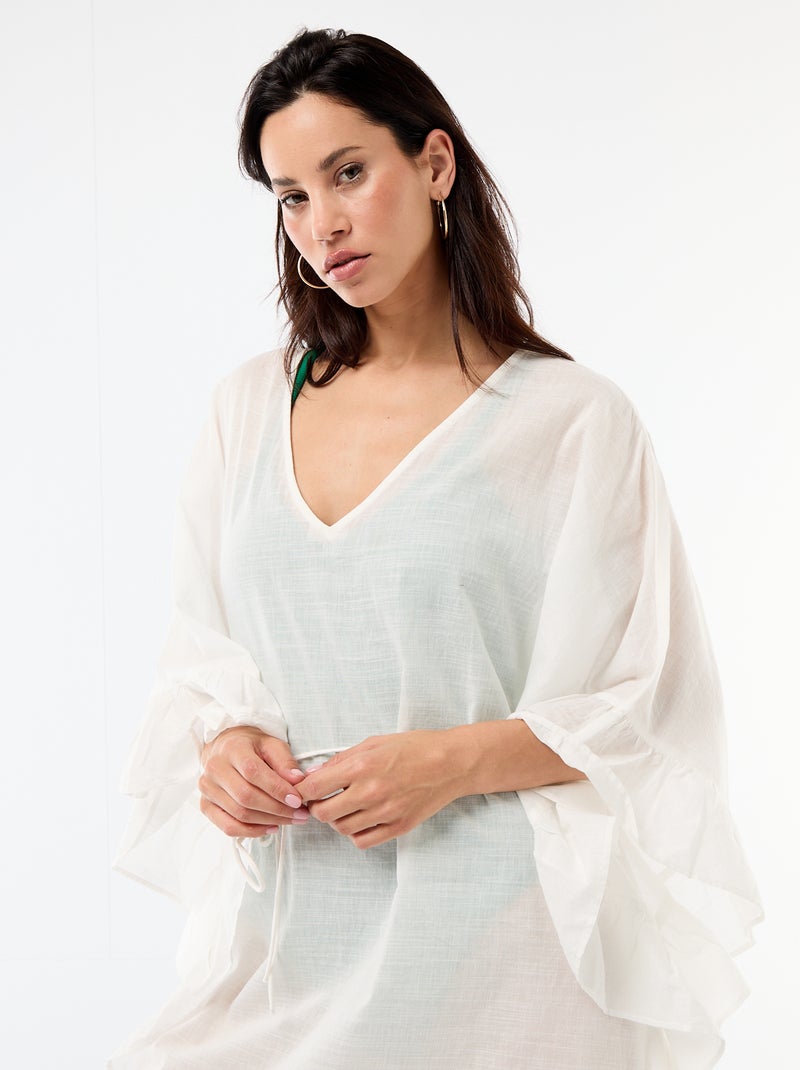 Robe de plage  avec emmanchures volantées Blanc - Kiabi