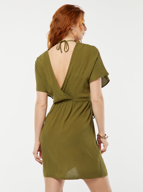 Robe de plage en maille crêpe avec encolure cache-coeur - Kiabi