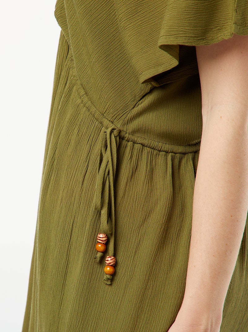 Robe de plage en maille crêpe avec encolure cache-coeur Kaki - Kiabi