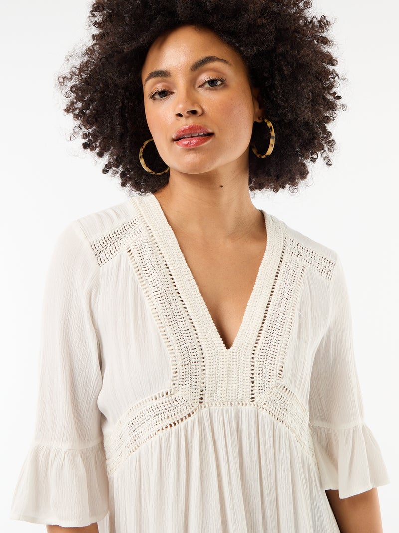 Robe de plage en maille crêpe et macramé Blanc - Kiabi