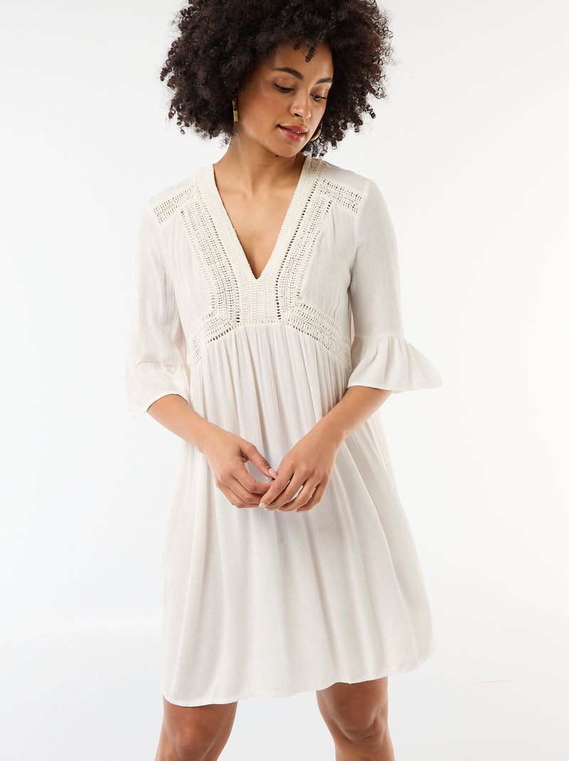Robe de plage en maille crêpe et macramé Blanc - Kiabi