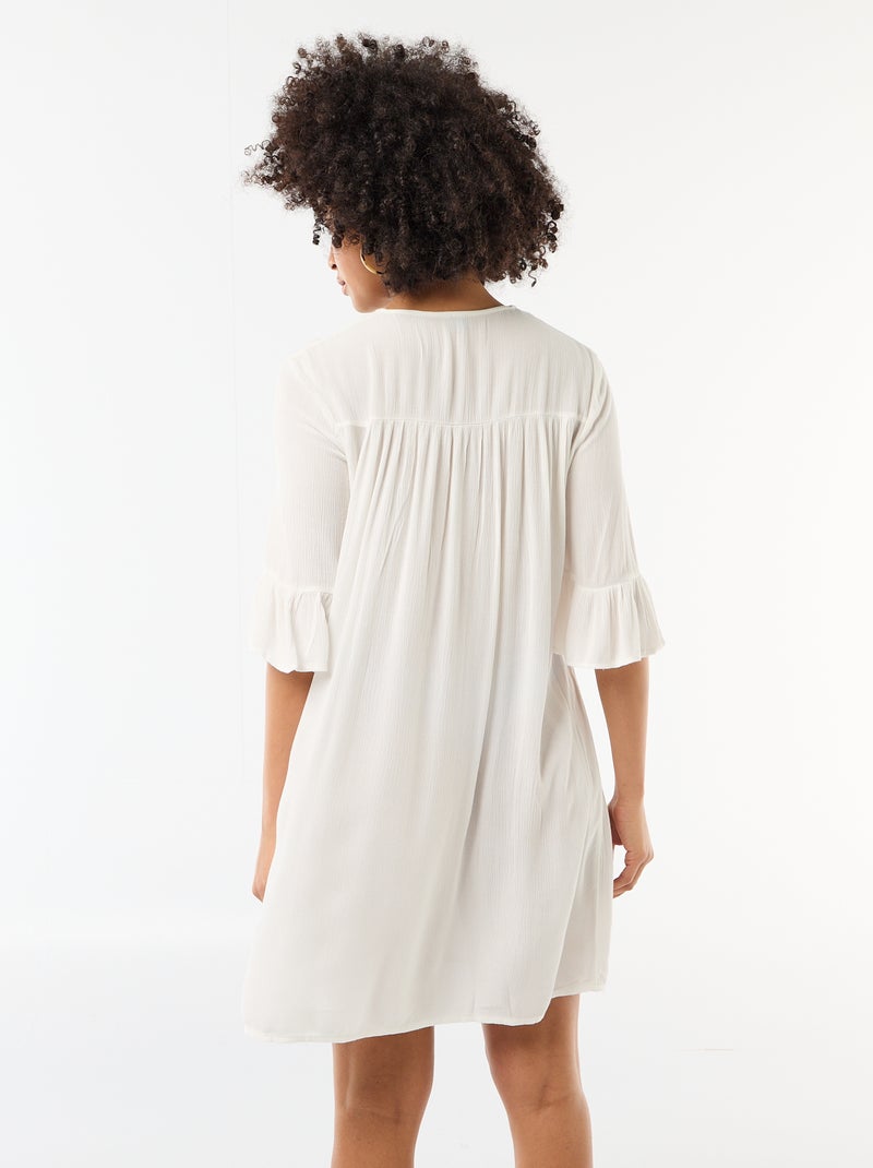 Robe de plage en maille crêpe et macramé Blanc - Kiabi