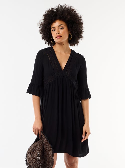 Robe de plage en maille crêpe et macramé - Kiabi