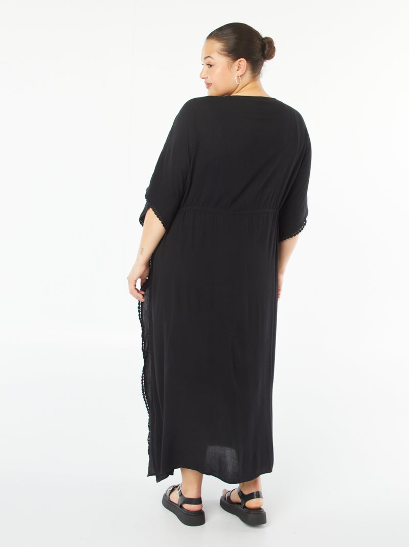 Robe de plage longue ouverte avec bords en macramé Noir - Kiabi