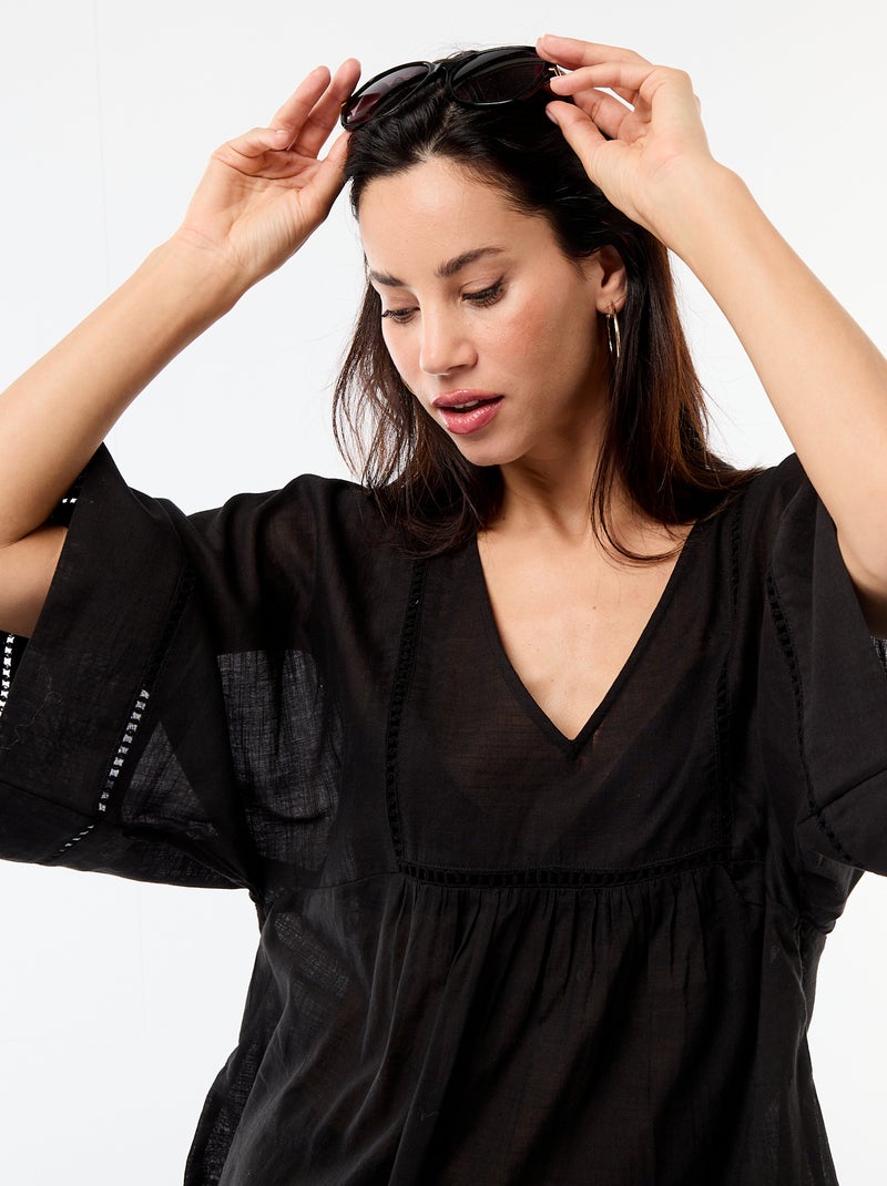 Robe de plage mi-longue unie Noir - Kiabi