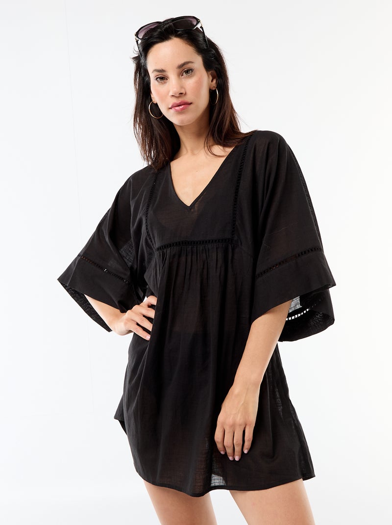 Robe de plage mi-longue unie Noir - Kiabi
