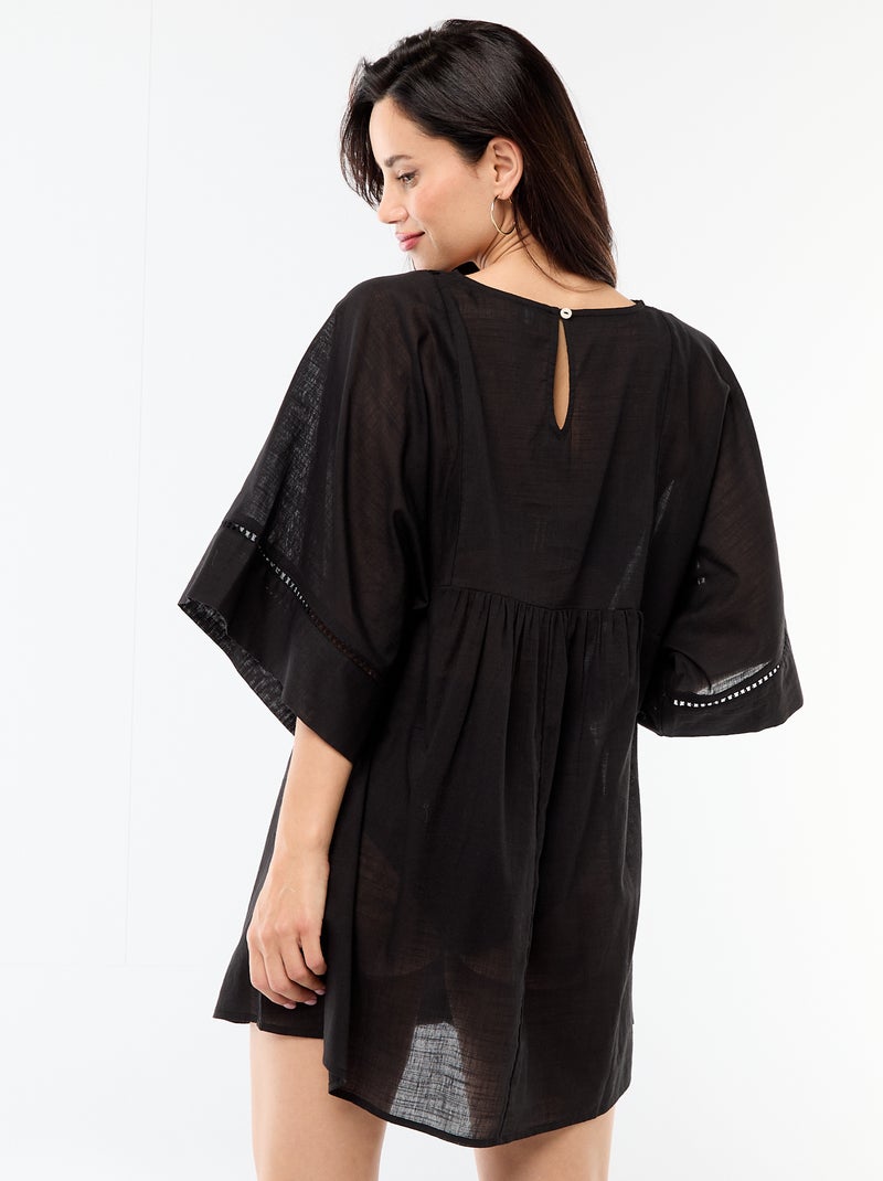 Robe de plage mi-longue unie Noir - Kiabi