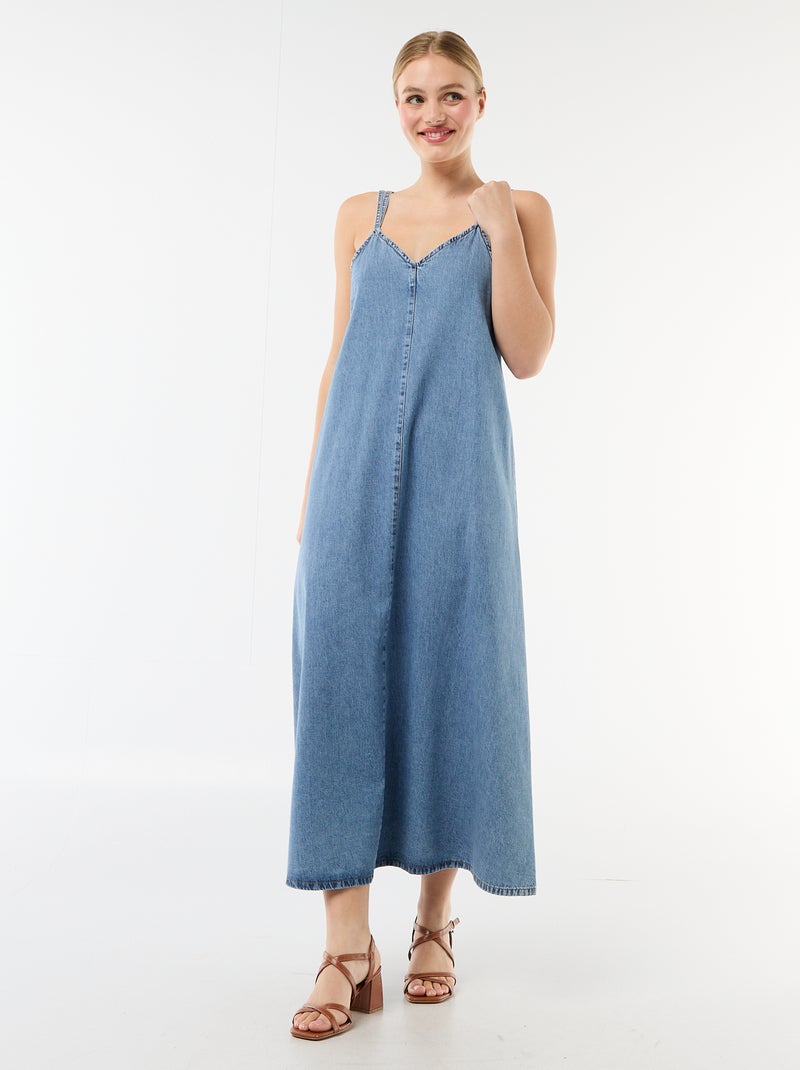 Robe denim coupe longue Bleu - Kiabi