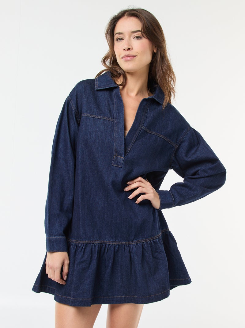 Robe denim manches longues Bleu - Kiabi