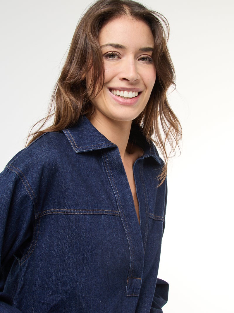 Robe denim manches longues Bleu - Kiabi