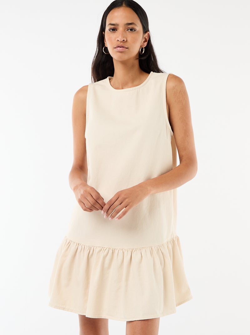 Robe denim sans manches à base volantée Blanc - Kiabi