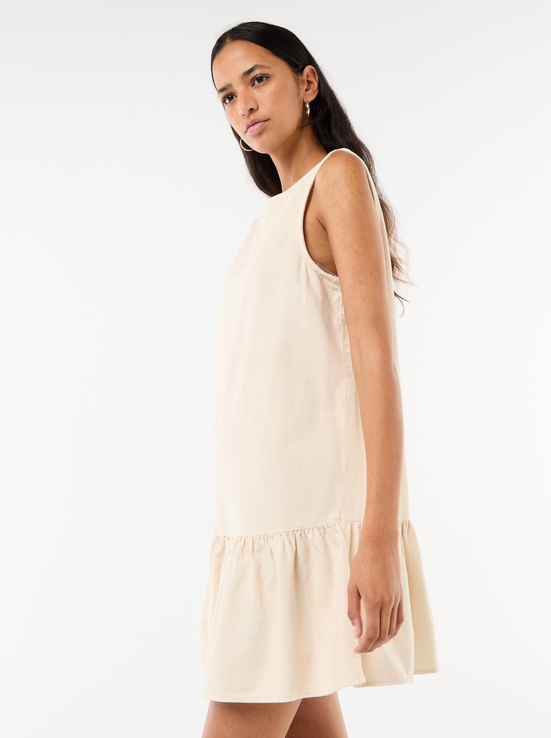 Robe denim sans manches à base volantée Blanc - Kiabi