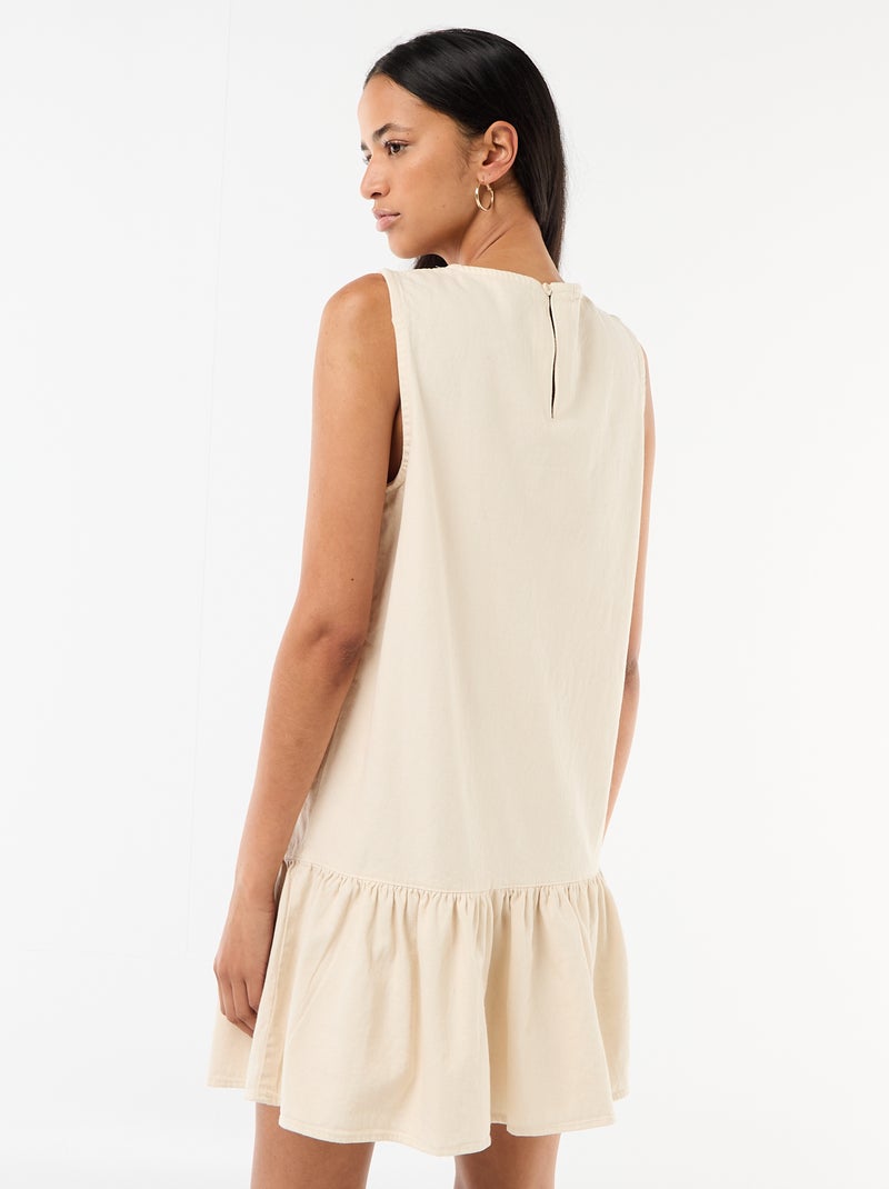 Robe denim sans manches à base volantée Blanc - Kiabi