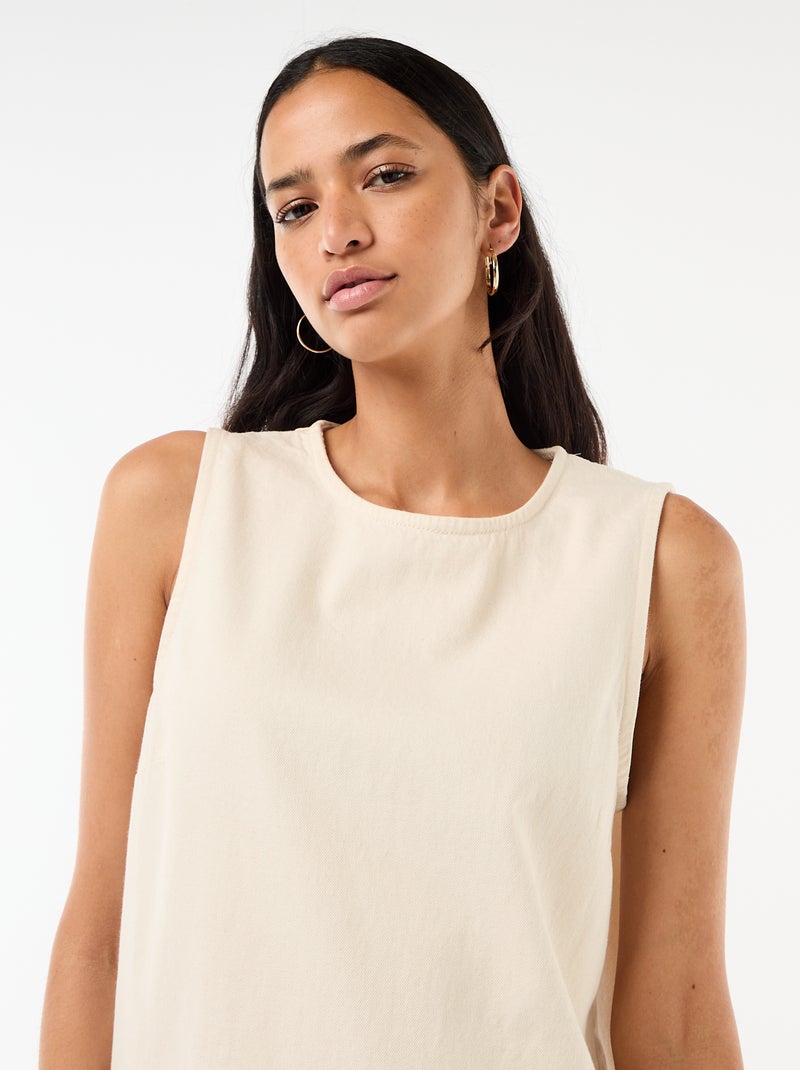 Robe denim sans manches à base volantée Blanc - Kiabi